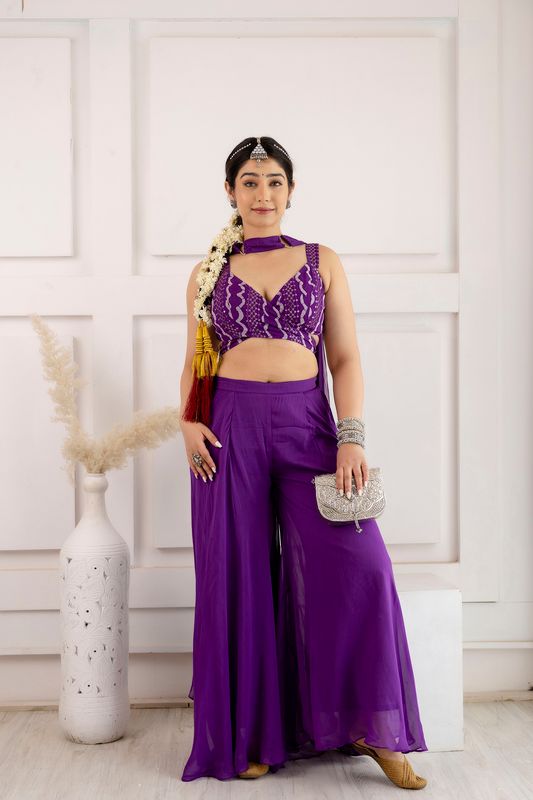 Purple Embroidered Palazzo Set