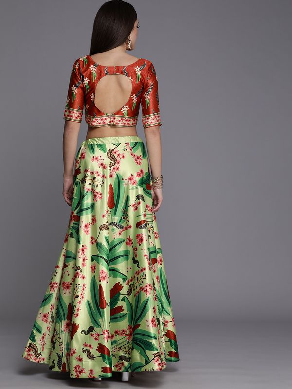 Digital Print Satin Silk Fabric Stitched Lehenga Choli With Jequared Blouse and Assami Silk Thread Work Dupatta For Women and Girls In Festive Party And Traditional Wear