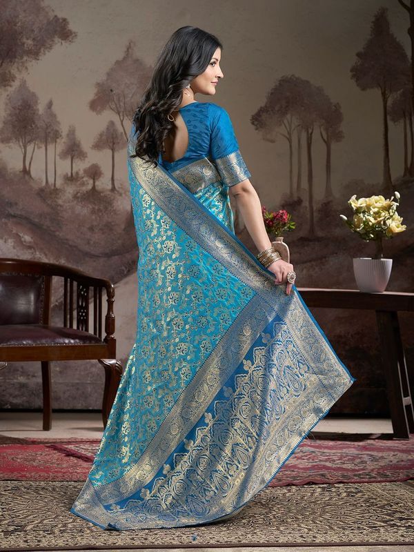 Blue Wevon Rich Pallu Designer Lichi Silk Saree