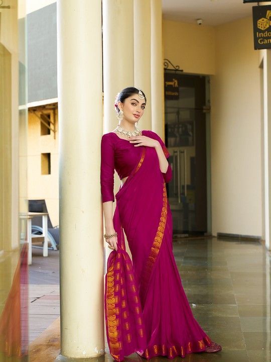 Pink Crepe Woven Saree and Stitched Pink Blouse
