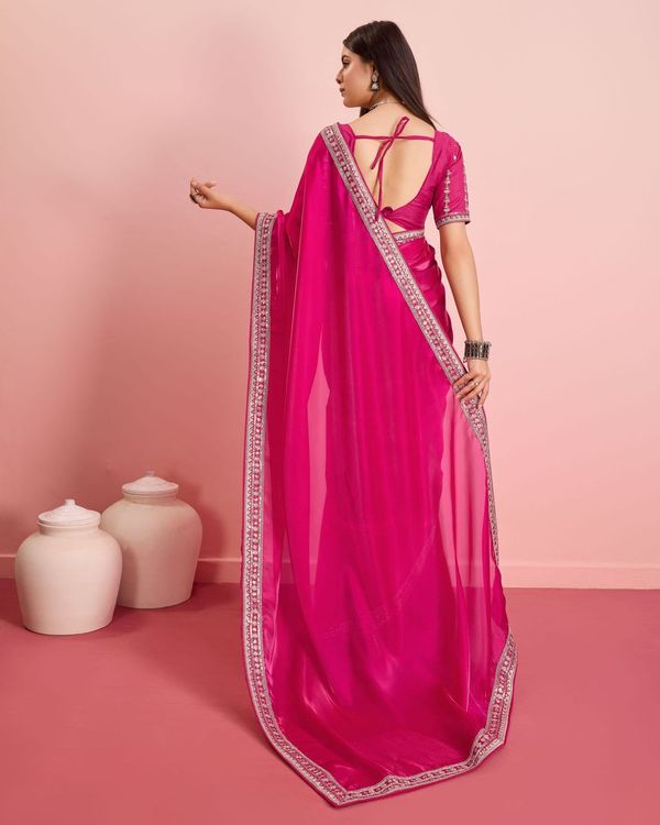 Pink Embroidery Work Lace Blouse Jimmy Choo Saree