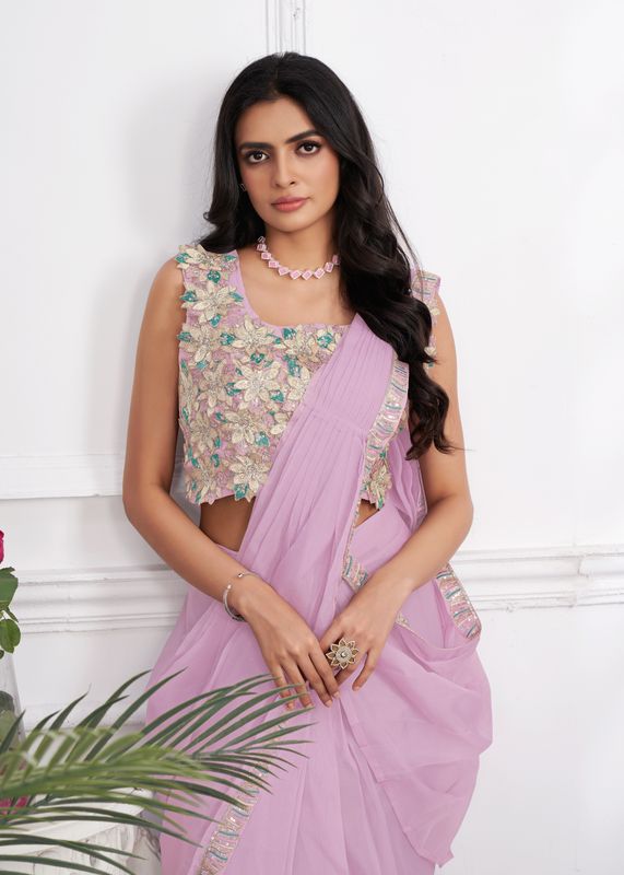 Mouve Designer Sequance Embroidery & Hand Work Shimmer Georgette Saree