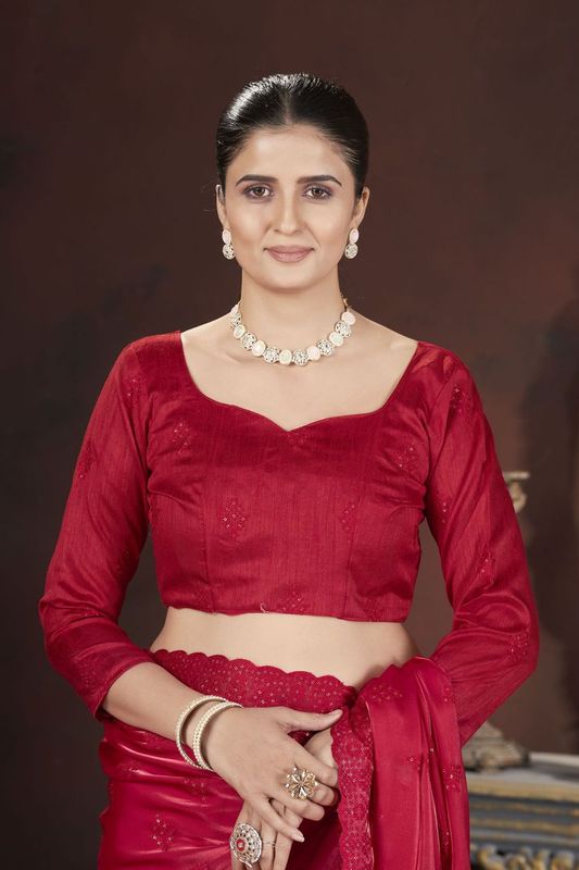 Red Sequance & Thread Embroidery Work Jimmy Choo Saree