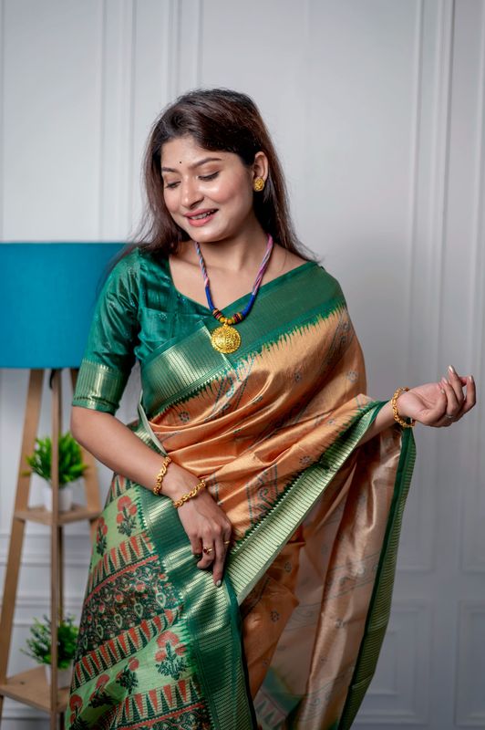 Yellow Weaving Jari Designer & Printed Raw Silk Saree