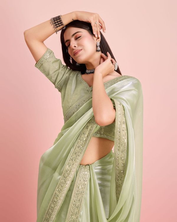 Pista Embroidery Work Lace Blouse Jimmy Choo Saree
