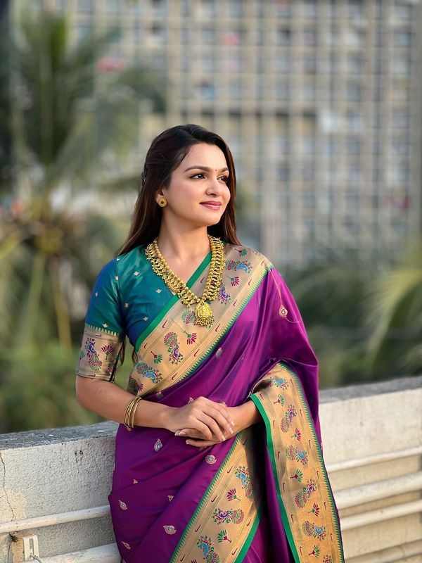Purple Weaving Meenakari Designer Soft Silk Saree