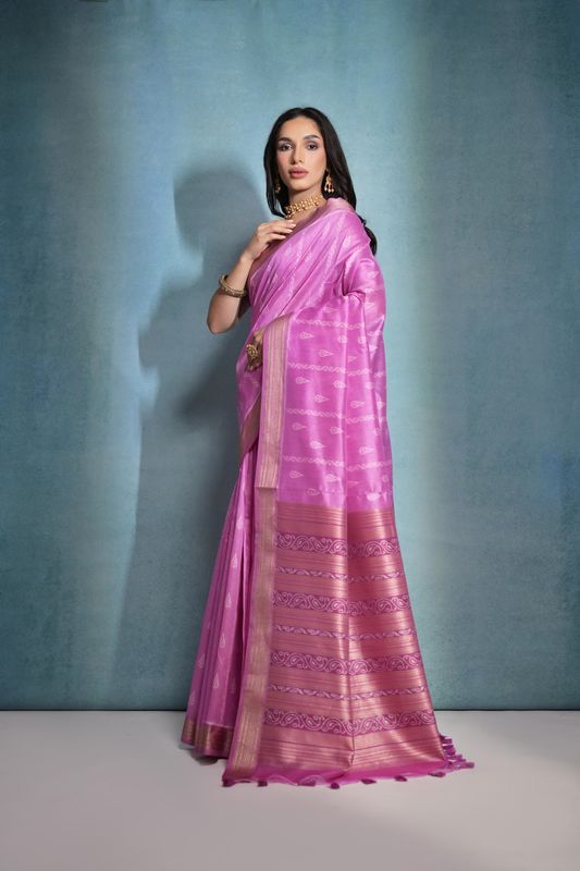 Pink Weaving Ikkat Designer Tusser Silk Saree