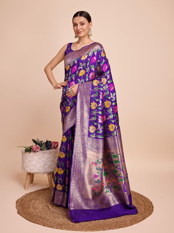 Lavender Weaving Meenakari Designer Paithani Silk Saree
