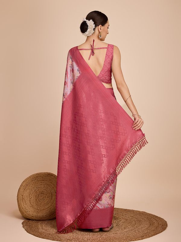 Pink Weaving Jari Designer & Printed Kanjivaram Silk Saree