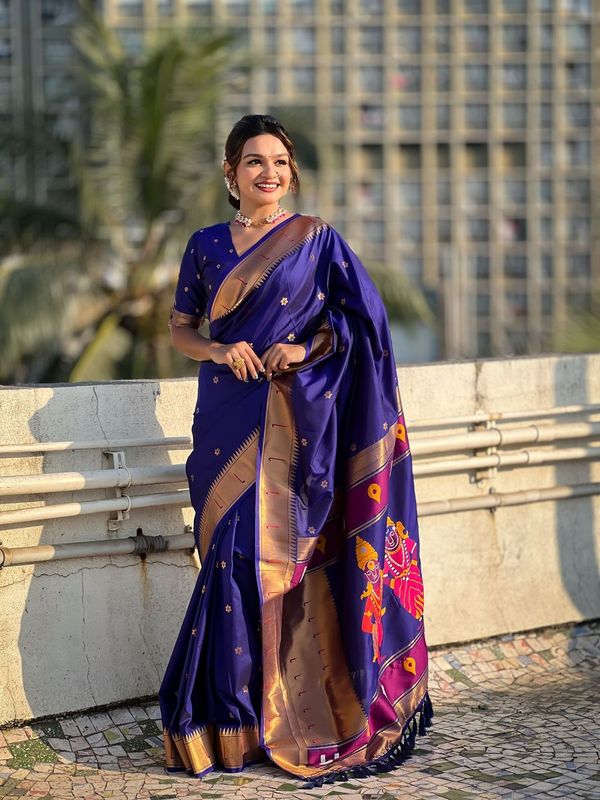 Lavender Wevon Paithani Vitthala Designer Soft Silk Saree