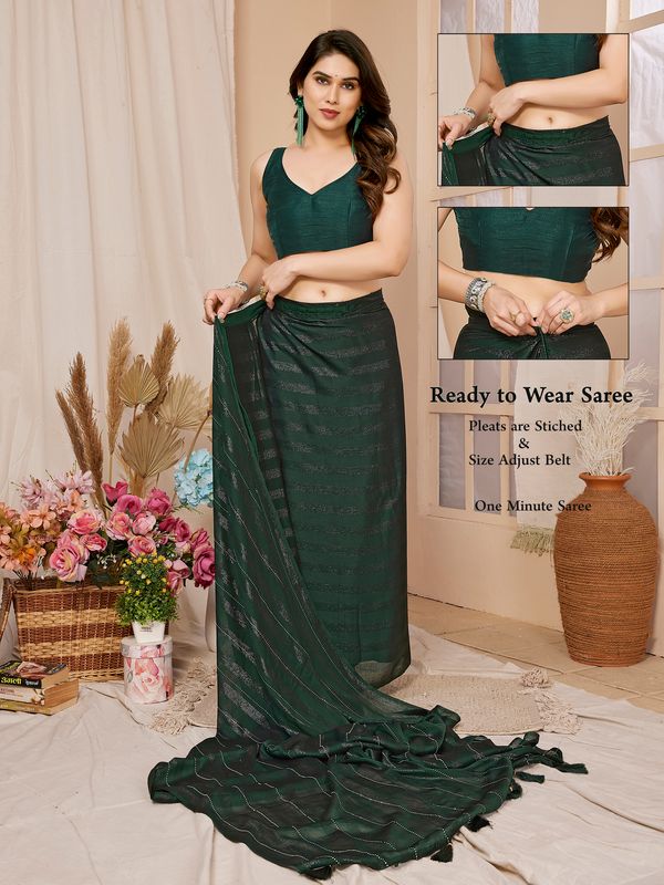Green Wevon Designer & Swarovski Work Georgette Saree