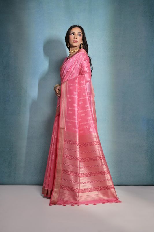 Gajri Weaving Ikkat Designer Tusser Silk Saree