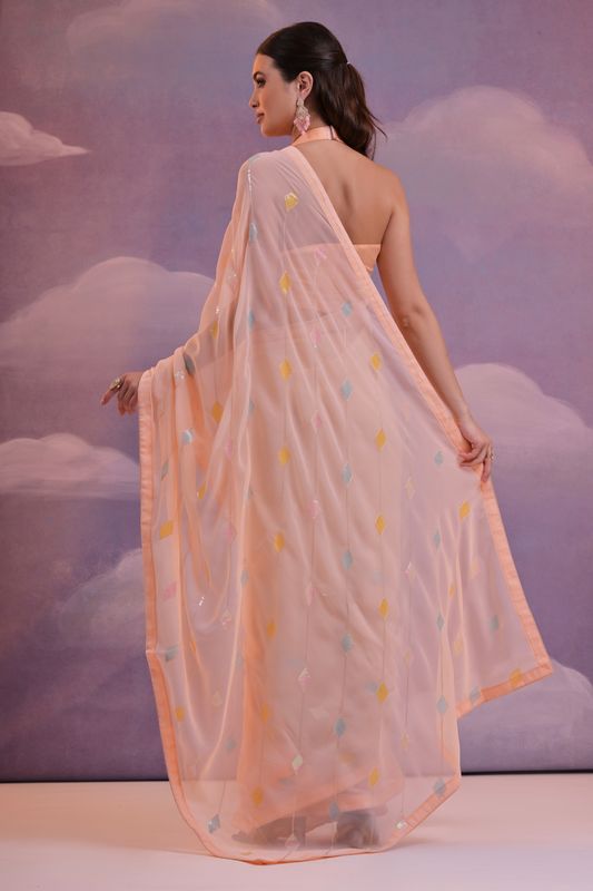 Orange Designer Sequance Embroidery Work Georgette Saree