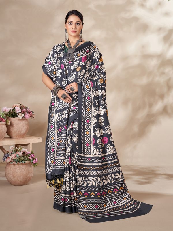 Black Designer Digital Printed Pashmina Saree