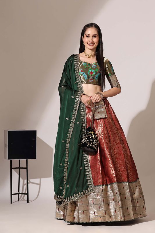 Maroon Jacquard Jacquard Work Lehenga