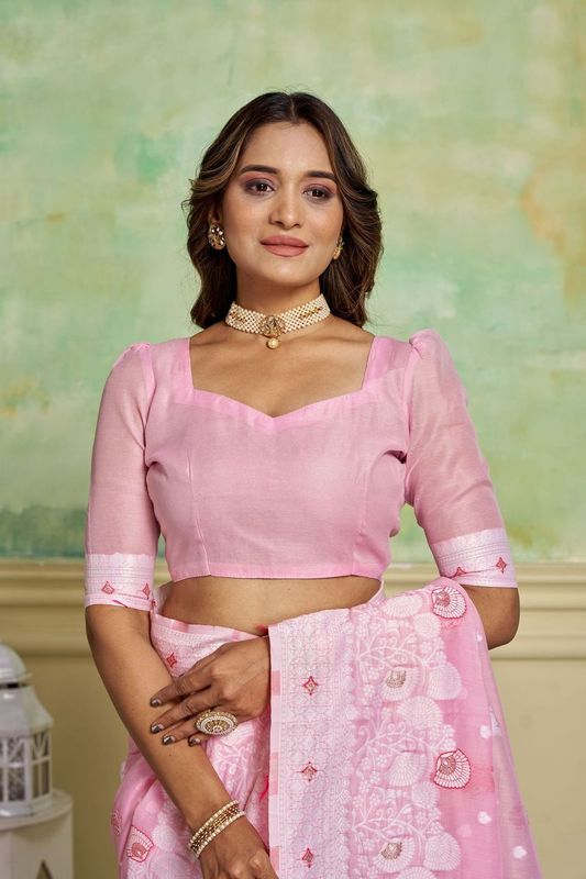 Pink Wevon Designer Cotton Saree