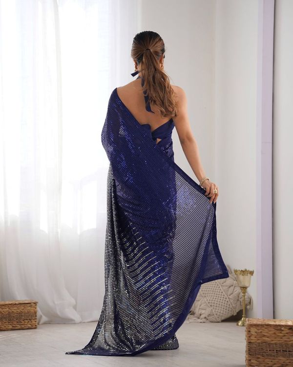 Blue Designer Sequance Embroidery Work Georgette Saree