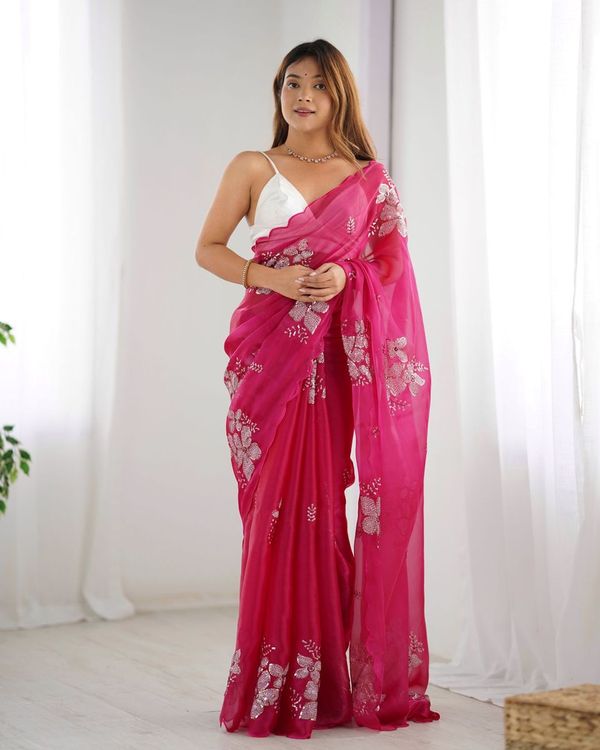 Pink Designer Sequance Embroidery Work Jimmy choo Saree