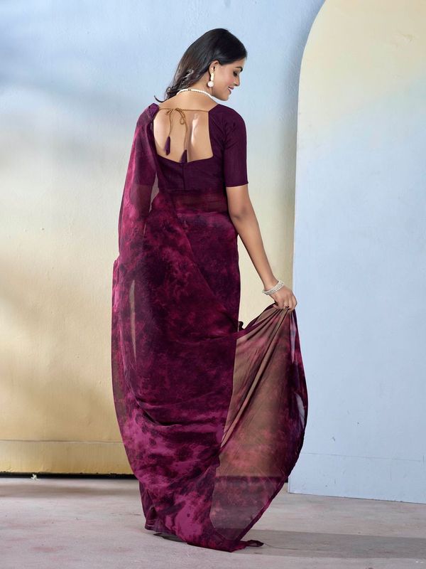 Wine Color Beautiful Georgette Fabric Designer Printed Saree