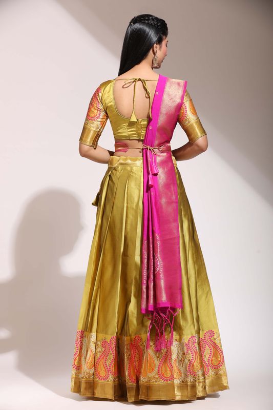 Yellow Lichi Silk Jacquard Work Lehenga