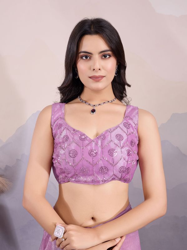 Purple Twill Net Designer Sequins Embroidery Work Glamorous Partywear Saree