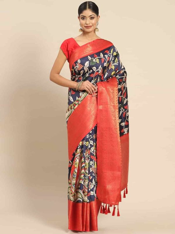 Navy Blue Women's Kanjeewaram Digital Printed Saree