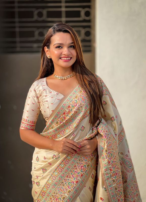 Graceful And Ethnic Yellow Color Wevon Kashmiri Meenakari Designer Trendy Partywear Saree