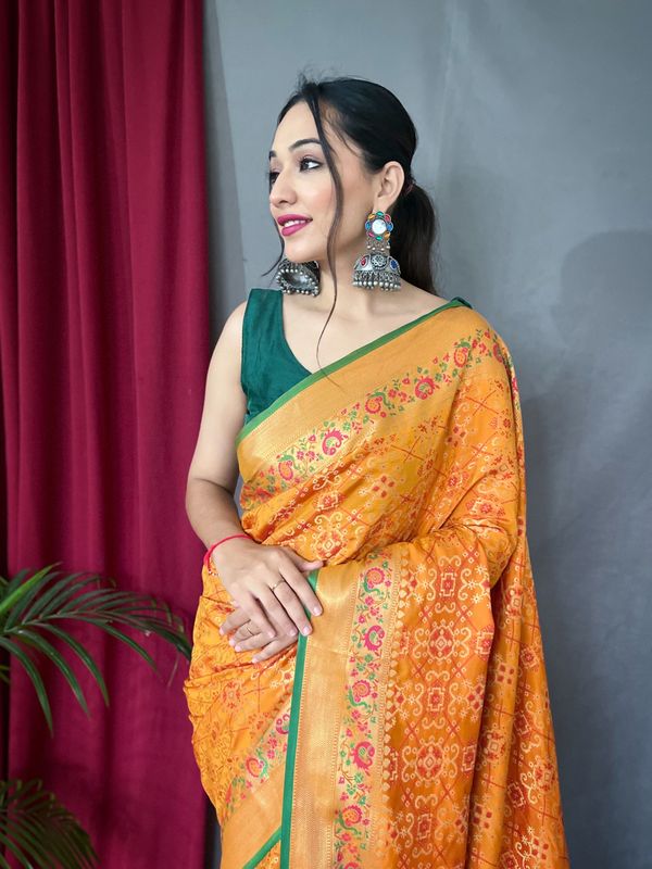 Yellow Weaving Jacquard Jari Designer Patola Silk Saree
