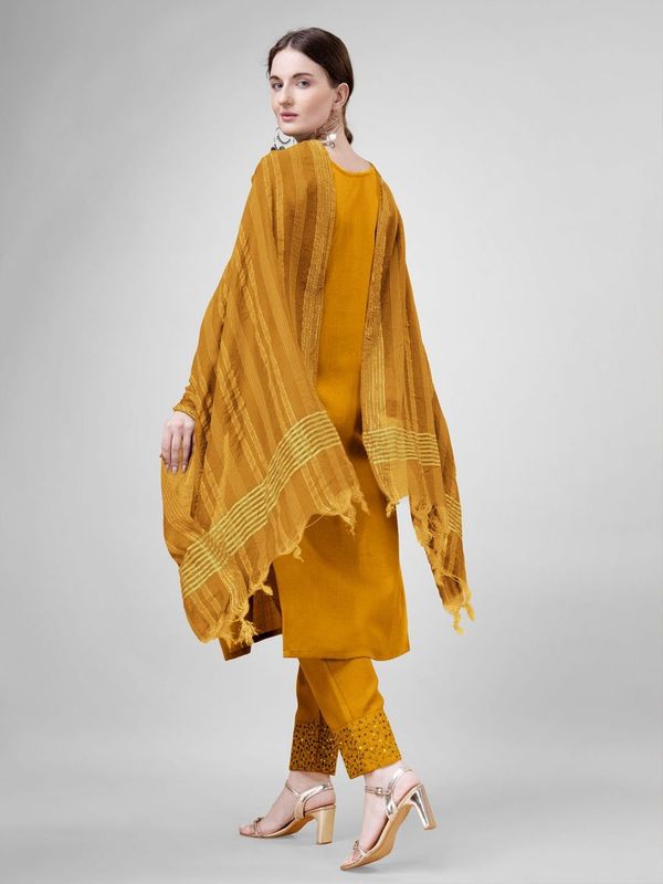Mustard Cotton Blend Ethnc Formal Looks Stitched Salwar Kameez
