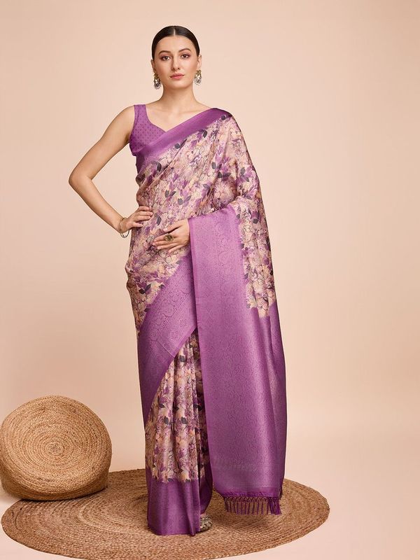 Purple Weaving Jari Designer & Printed Kanjivaram Silk Saree
