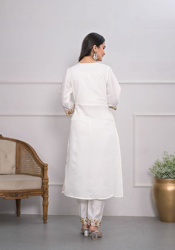 White Color Viscoce Silk Fabric Designer Embroidery Work Salwar Kameez For Ceremonial Looks