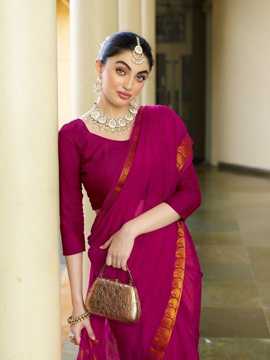 Pink Crepe Woven Saree and Stitched Pink Blouse