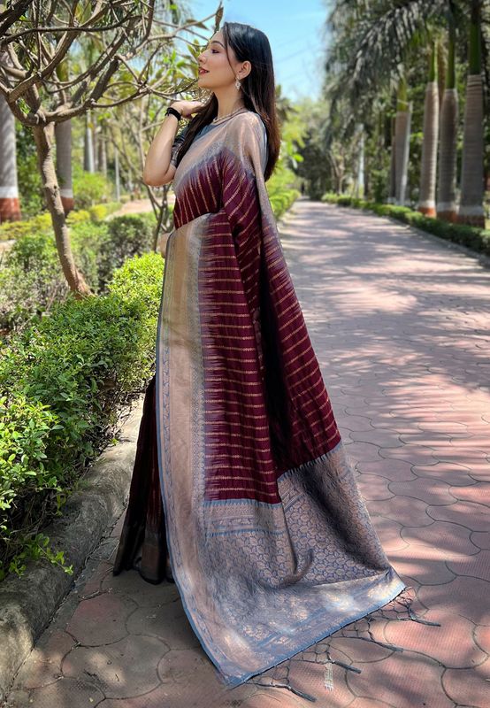 Brown Soft Silk Weaving Jari Designer Graceful Traditional Saree