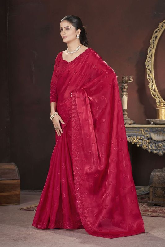 Red Sequance & Thread Embroidery Work Jimmy Choo Saree