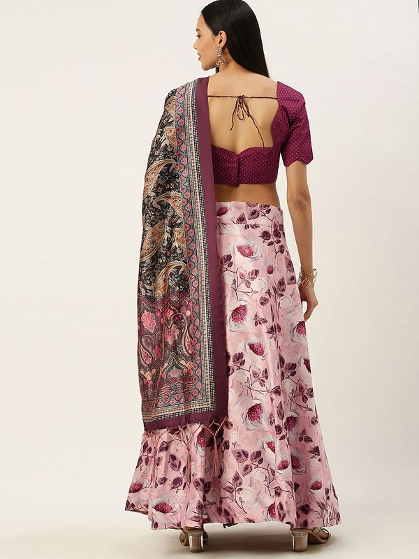 Digital Print Satin Silk Fabric Stitched Lehenga Choli With Jequared Blouse and Assami Silk Thread Work Dupatta For Women and Girls In Festive Party And Traditional Wear