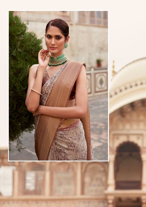 Peach Weaving Border Designer & Digital Printed Tissue Silk Saree
