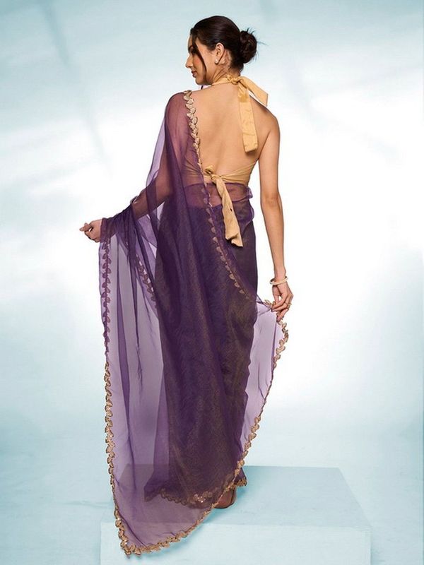 Glamorous Purple Color Tissue Fabric Trendy Designer Bollywood Saree