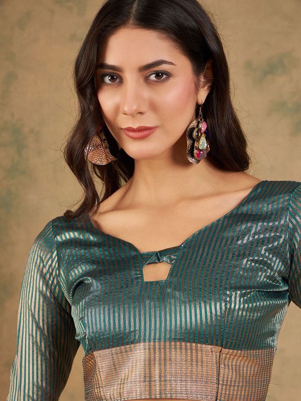 Teal Wevon Jari Designer Cotton Organza Saree