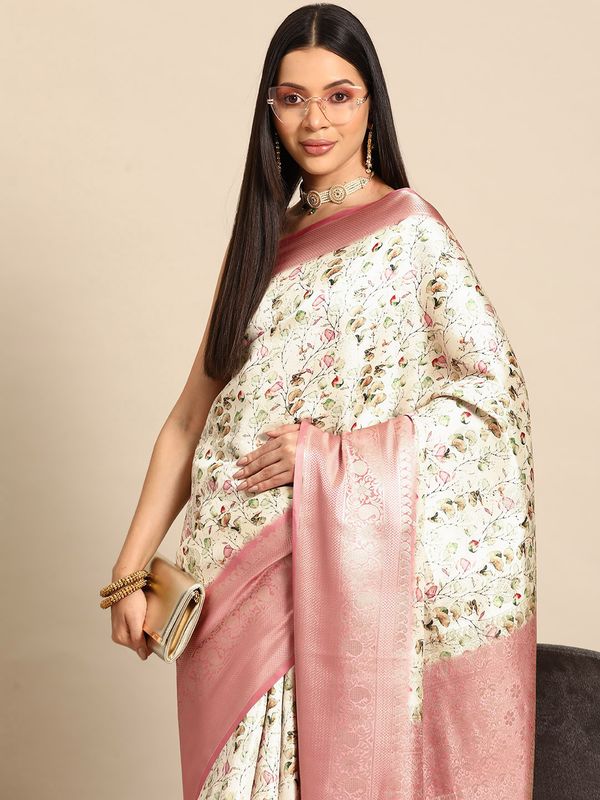 Multicolor Women Kanchipuram Silk Printed Saree