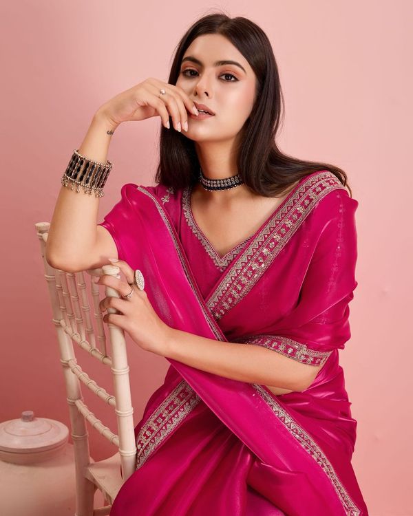 Pink Embroidery Work Lace Blouse Jimmy Choo Saree