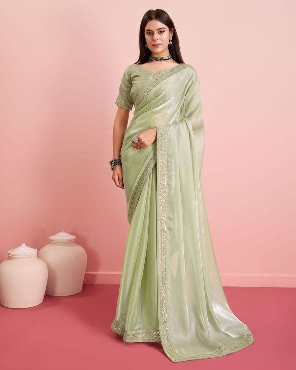 Pista Embroidery Work Lace Blouse Jimmy Choo Saree