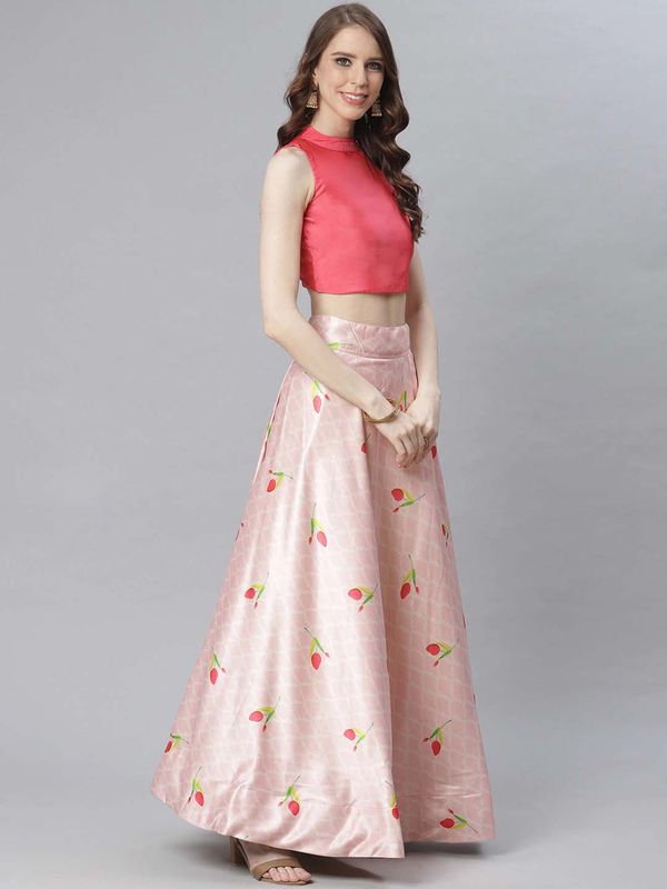 Ethnic Motifs Digital Print Shiney Satin Croptop Lehenga Choli With Blouse For Women and Girls