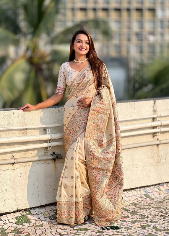 Graceful And Ethnic Yellow Color Wevon Kashmiri Meenakari Designer Trendy Partywear Saree