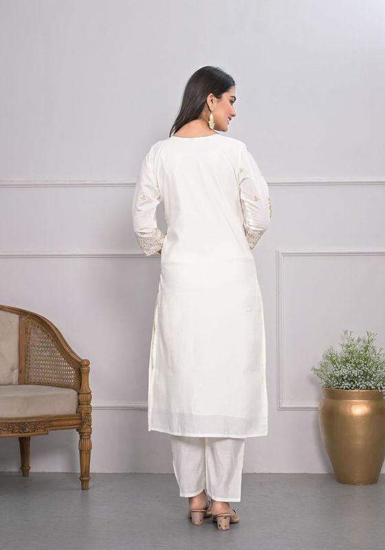 White Color Viscoce Silk Fabric Designer Embroidery Work Salwar Kameez For Ceremonial Looks