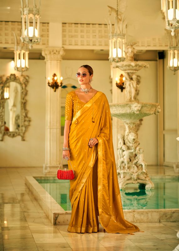 Golden Yellow Weaving Jari Designer Satin Silk Saree