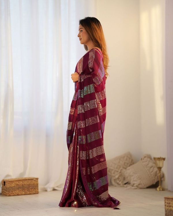 Maroon Designer Sequance Embroidery Work Georgette Saree