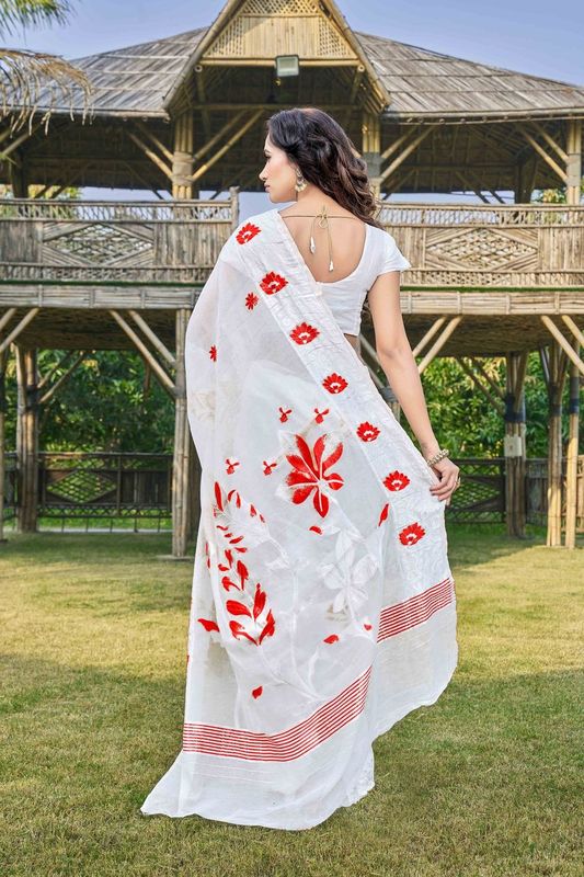 White Wevon Thread Designer Silk Cotton Saree