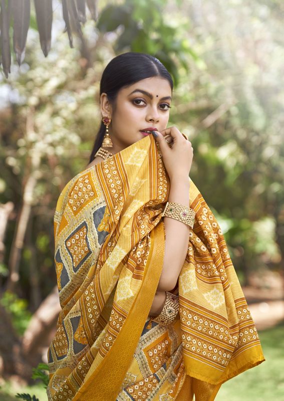 Yellow Wevon Border Designer With Printed Kalamkari Silk Saree