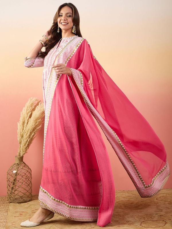 Pink Color Rich Looks Hand Woven Readymade Dress With Sophisticated Embroidery Work