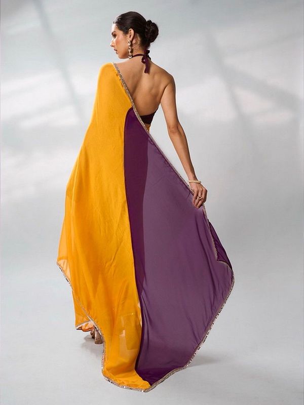 Glamorous Yellow Color Georgette Fabric Trendy Designer Bollywood Saree